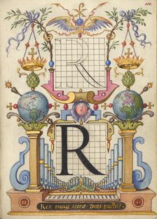 Guide for Constructing the Letter R; Mira calligraphiae monumenta, about 1591-1596. Creator: Joris Hoefnagel