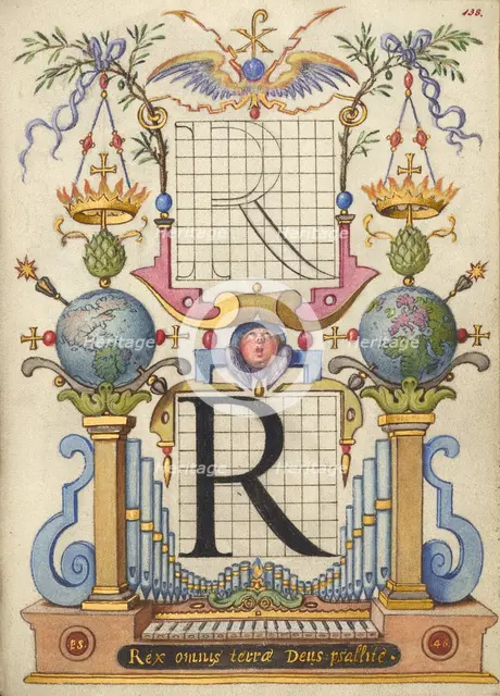 Guide for Constructing the Letter R; Mira calligraphiae monumenta, about 1591-1596. Creator: Joris Hoefnagel.