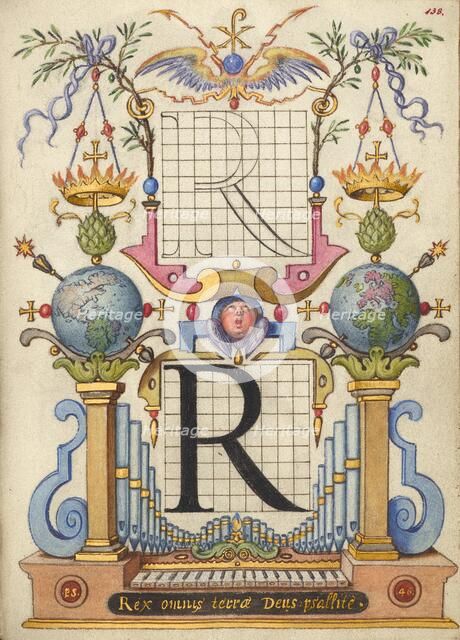 Guide for Constructing the Letter R; Mira calligraphiae monumenta, about 1591-1596. Creator: Joris Hoefnagel.