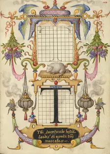 Guide for Constructing the Letter T; Mira calligraphiae monumenta, about 1591-1596. Creator: Joris Hoefnagel