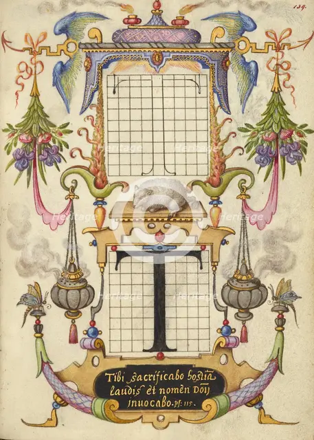 Guide for Constructing the Letter T; Mira calligraphiae monumenta, about 1591-1596. Creator: Joris Hoefnagel.