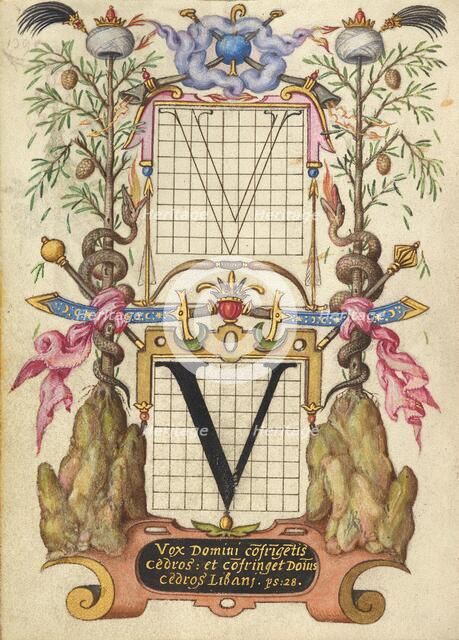 Guide for Constructing the Letter V; Mira calligraphiae monumenta, about 1591-1596. Creator: Joris Hoefnagel.