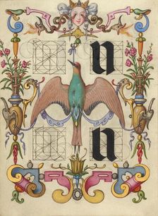 Guide for Constructing the Letters u and v; Mira calligraphiae monumenta, about 1591-1596. Creator: Joris Hoefnagel