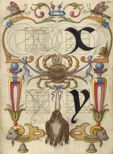 Guide for Constructing the Letters x and y; Mira calligraphiae monumenta, about 1591-1596. Creator: Joris Hoefnagel