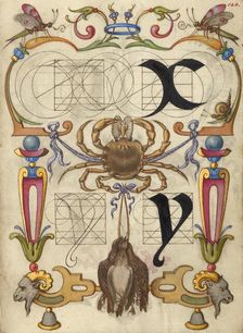 Guide for Constructing the Letters x and y; Mira calligraphiae monumenta, about 1591-1596. Creator: Joris Hoefnagel