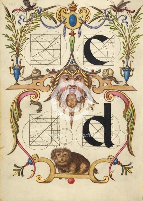 Guide for Constructing the Letters c and d; Mira calligraphiae monumenta, about 1591-1596. Creator: Joris Hoefnagel.