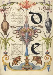 Guide for Constructing the Letters d and e; Mira calligraphiae monumenta, about 1591-1596. Creator: Joris Hoefnagel
