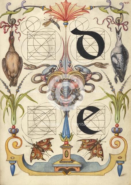 Guide for Constructing the Letters d and e; Mira calligraphiae monumenta, about 1591-1596. Creator: Joris Hoefnagel.