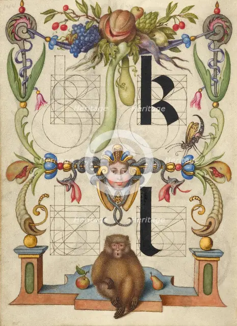 Guide for Constructing the Letters k and l; Mira calligraphiae monumenta, about 1591-1596. Creator: Joris Hoefnagel.