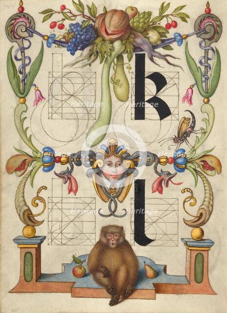 Guide for Constructing the Letters k and l; Mira calligraphiae monumenta, about 1591-1596. Creator: Joris Hoefnagel.