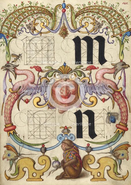 Guide for Constructing the Letters m and n; Mira calligraphiae monumenta, about 1591-1596. Creator: Joris Hoefnagel.