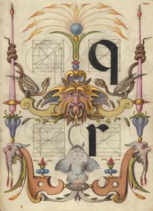 Guide for Constructing the Letters q and r; Mira calligraphiae monumenta, about 1591-1596. Creator: Joris Hoefnagel