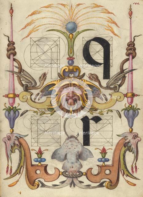 Guide for Constructing the Letters q and r; Mira calligraphiae monumenta, about 1591-1596. Creator: Joris Hoefnagel.