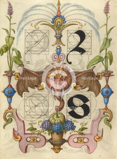 Guide for Constructing the Letters r and s; Mira calligraphiae monumenta, about 1591-1596. Creator: Joris Hoefnagel.