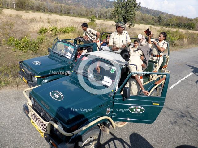 Guides in truck, Jim Corbett Tiger Reserve, Uttarakhand. Creator: Unknown.