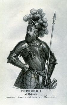 Guifre I the Hairy (840 - 897), count of Cerdanya, Urgell, Barcelona, Girona and Besalú, engrav…
