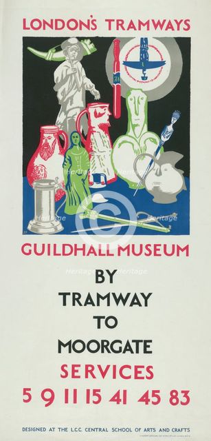 'Guildhall Museum by Tramway to Moorgate', London County Council (LCC) Tramways poster, 1925. Artist: JF