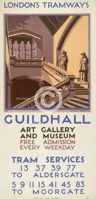 'Guildhall Art Gallery and Museum', London County Council (LCC) Tramways poster, 1927. Artist: Leslie S Abbott