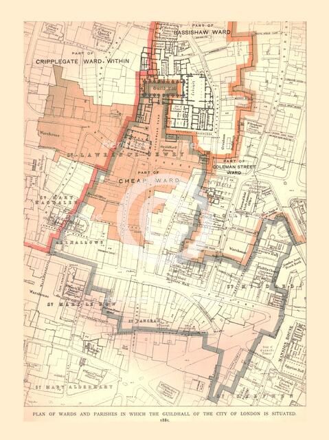 Guildhall City of London. Plan of Wards and Parishes, 1885, (1886). Artist: Unknown.
