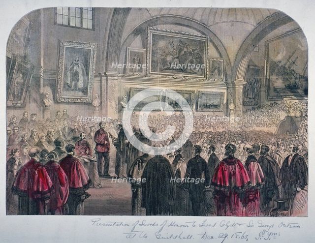 Guildhall Council Chamber, City of London, 1861. Artist: Anon