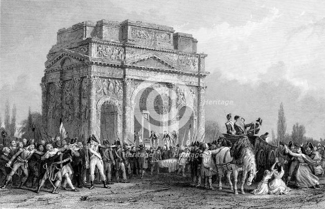 Guillotine set up under the Arch of Marius at Orange, France, French Revolution, 1793-1794. Artist: Unknown