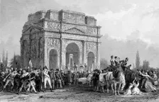 Guillotine set up under the Arch of Marius at Orange, France, French Revolution, 1793-1794