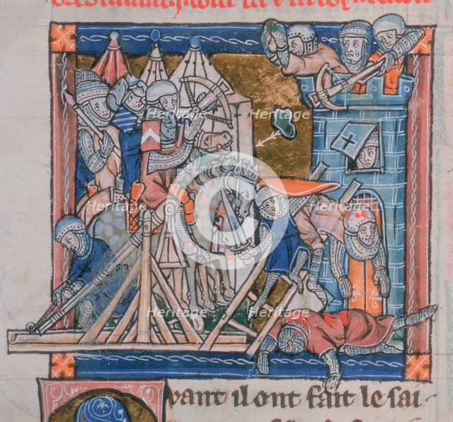 Guinevere besieged in the Tower of London by Mordred, c1300-c1310. Creator: Unknown.