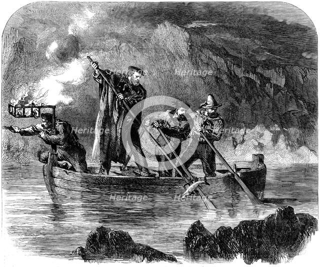 Guiseppe Garibaldi spearing fish at night off Caprera, 1860-61. Artist: Unknown