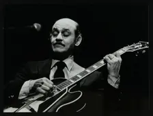 Guitarist Joe Pass on stage at the Forum Theatre, Hatfield, Hertfordshire, 12 November 1980. Creator: Denis Williams