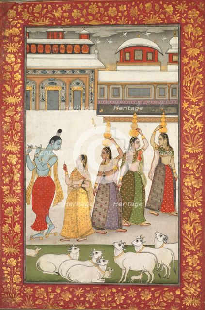 Gujari Ragini (Krishna with Gopis Playing the Flute), from a "Ragamala Series", mid 1700s. Creator: Unknown.