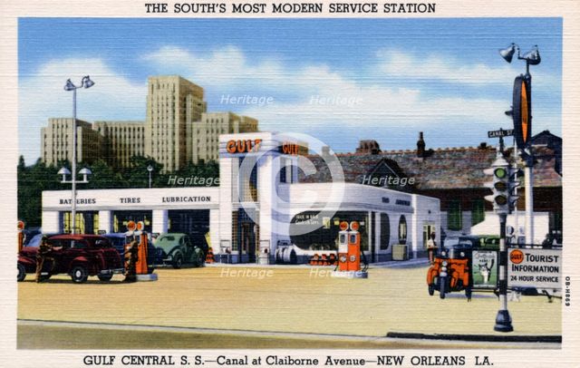 Gulf Central Service Station, Canal at Claiborne Avenue, New Orleans, Louisiana, USA, 1940. Artist: Unknown