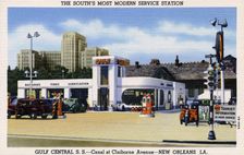 Gulf Central Service Station, Canal at Claiborne Avenue, New Orleans, Louisiana, USA, 1940