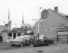 Gulf petrol station, Trelleborg, Sweden, 1955. Creator: Unknown