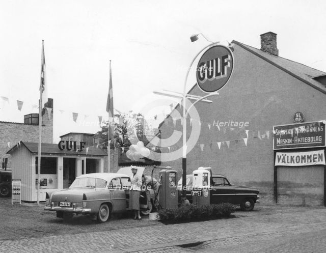 Gulf petrol station, Trelleborg, Sweden, 1955. Creator: Unknown.
