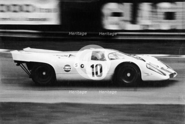 Gulf Porsche 917 in action, c1970-c1971. Artist: Unknown