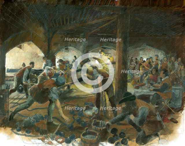 Gun deck, Pendennis Castle, Cornwall, late 1540s (c1990-c2010). Artist: Ivan Lapper.
