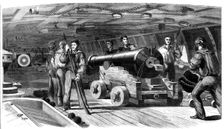 Gun practice on board H.M.S. "Brilliant", 1860. Creator: Unknown
