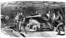 Gun practice on board H.M.S. "Brilliant", 1860. Creator: Unknown