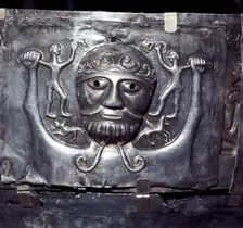 Gundestrup Cauldron, Celtic God holding two men, Danish, c100 BC