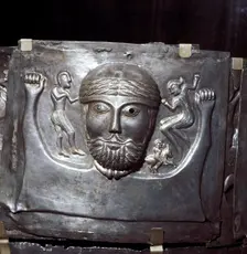 Gundestrup Cauldron, Celtic God holding two men, Danish, c100 BC