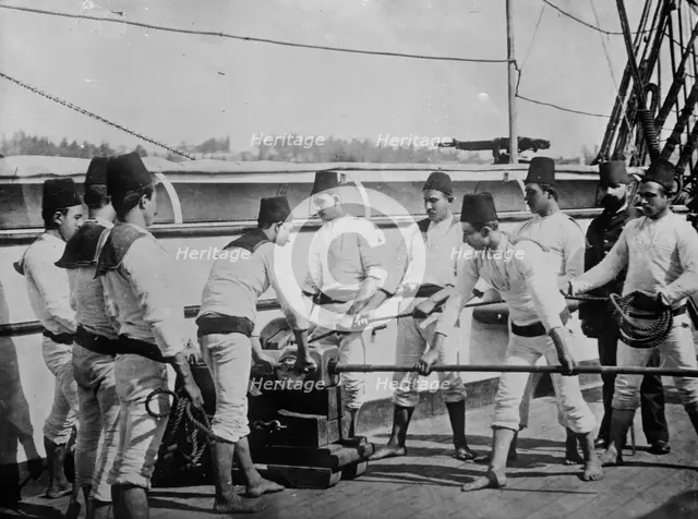 Gunners aboard Turkish ship, at posts, 1912. Creator: Bain News Service.
