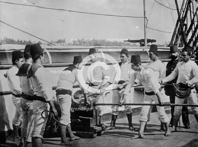 Gunners aboard Turkish ship, at posts, 1912. Creator: Bain News Service.