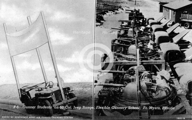 Gunnery students on the 50 cal Jeep Range, Flexible Gunnery School, Fort Myers, Florida, USA, 1943. Artist: Southeast Army Air Forces Training Center