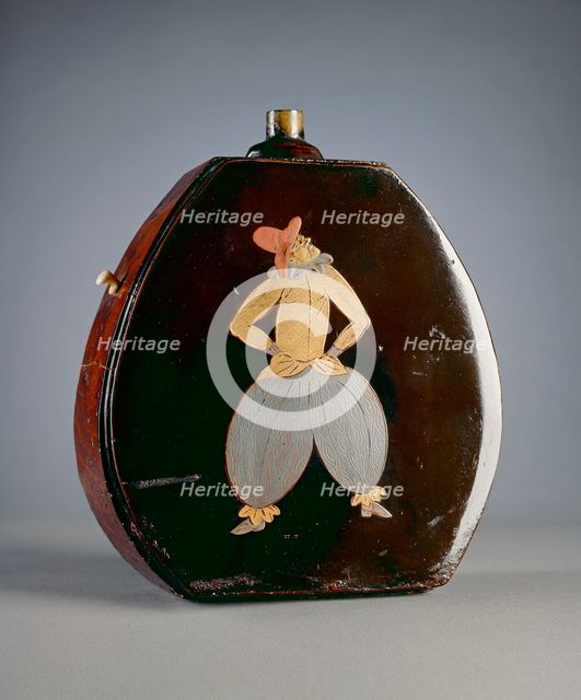 Gunpowder flask with figures in Portuguese dress, late 17th-early 18th century. Artist: Unknown.