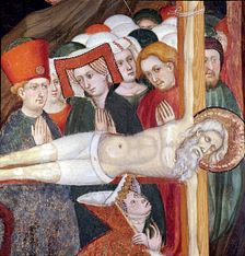 Gurb Altarpiece (1417 - 1418), detail of a table representing the crucifixion of St. Andrew, wor…