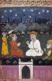 Guru Nanak and Mardana with King Shivanabh, after c1500. Creator: Unknown