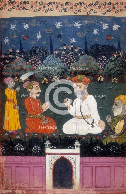 Guru Nanak and Mardana with King Shivanabh, after c1500. Creator: Unknown.