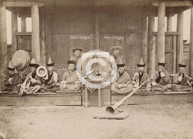 Gusinoozersk Datsan Khamba Lama (abbot (1)), lamas and lama musicians..., 1880-1889. Creator: Peter Adamovich Milevskiy.