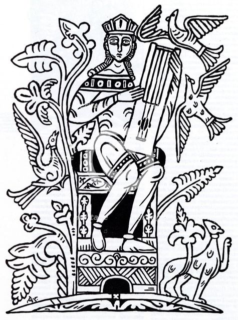 Gusli musician, 1911. Artist: Stelletsky, Dmitri Semyonovich (1875-1947)