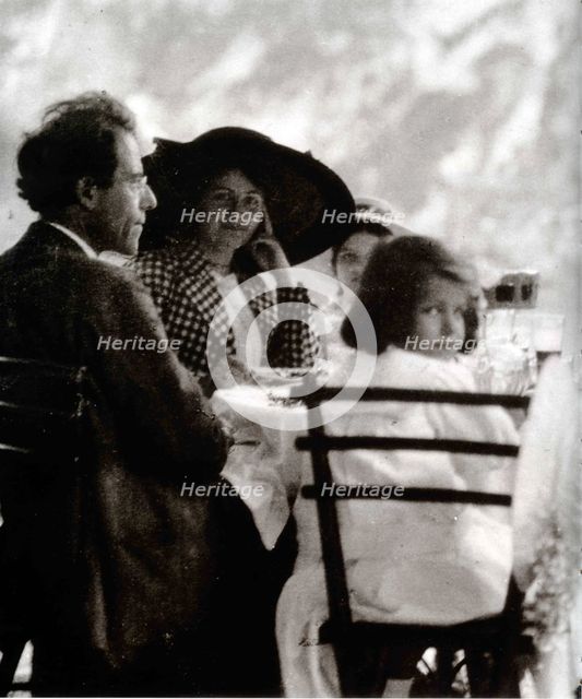 Gustav Mahler with Alma and Daughters Maria and Anna, 1910.